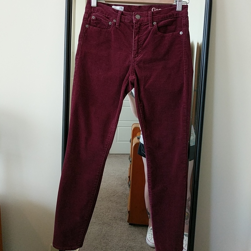 GAP Skinny Fit Corduroy Pants, Wine/Burgundy